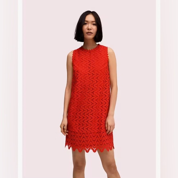 Kate Spade Lace Dune Shift Dress Women Size 8 Red Sleeveless Tunic Scalloped - Picture 1 of 7